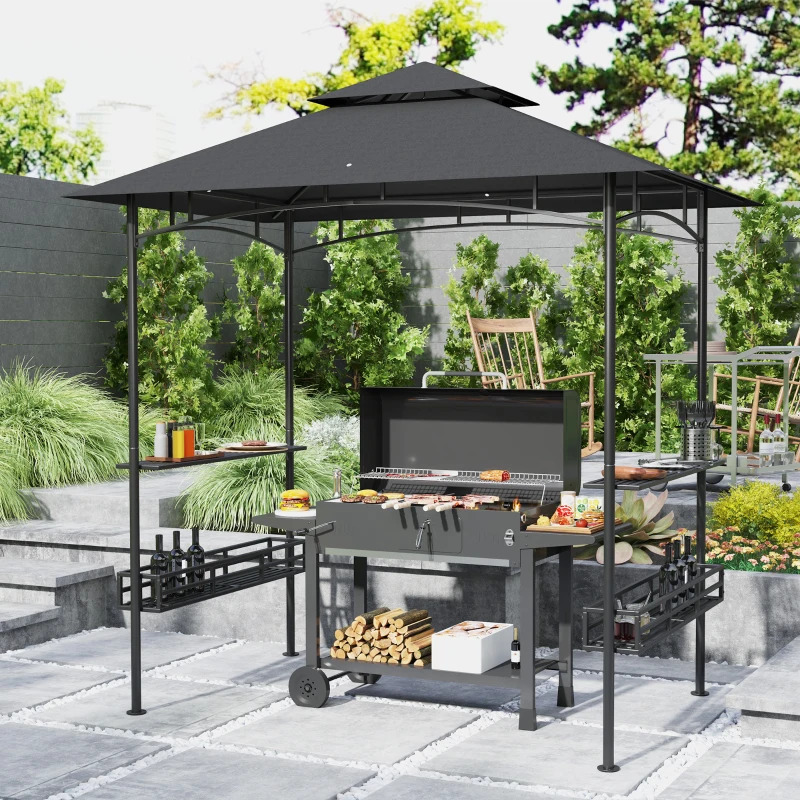 Outsunny 8 x 5 Foot Outdoor Grill Gazebo with Storage Baskets