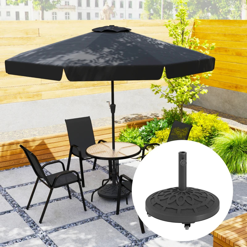 Outsunny Round 370V00BK Resin Patio Umbrella Base with Wheels