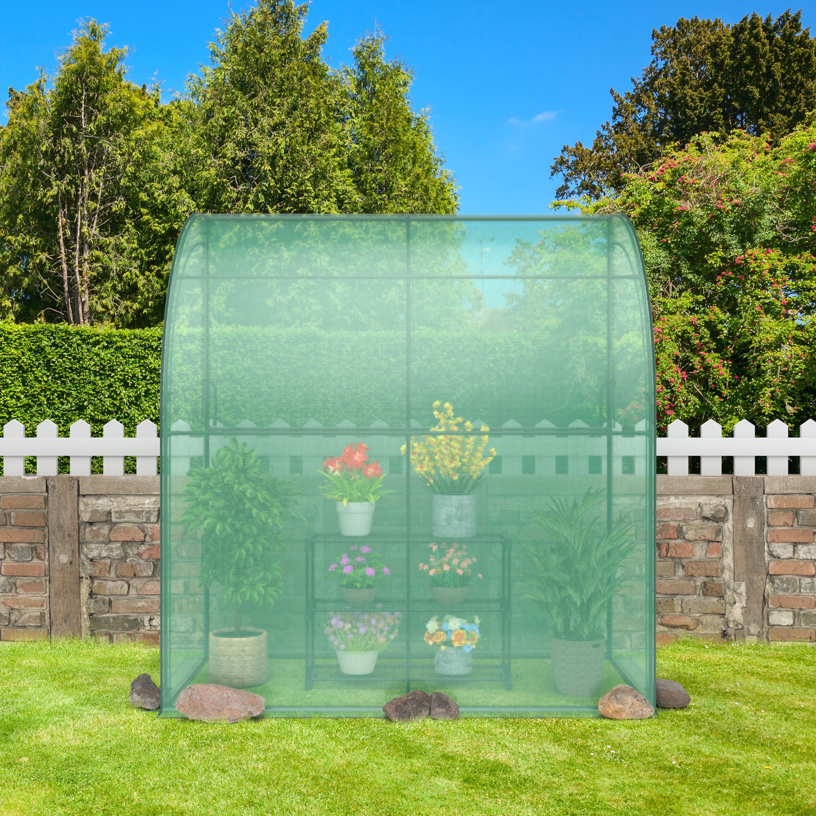 Costway 78 x 39 Inch Lean-To Walk-In Greenhouse with Flower Rack