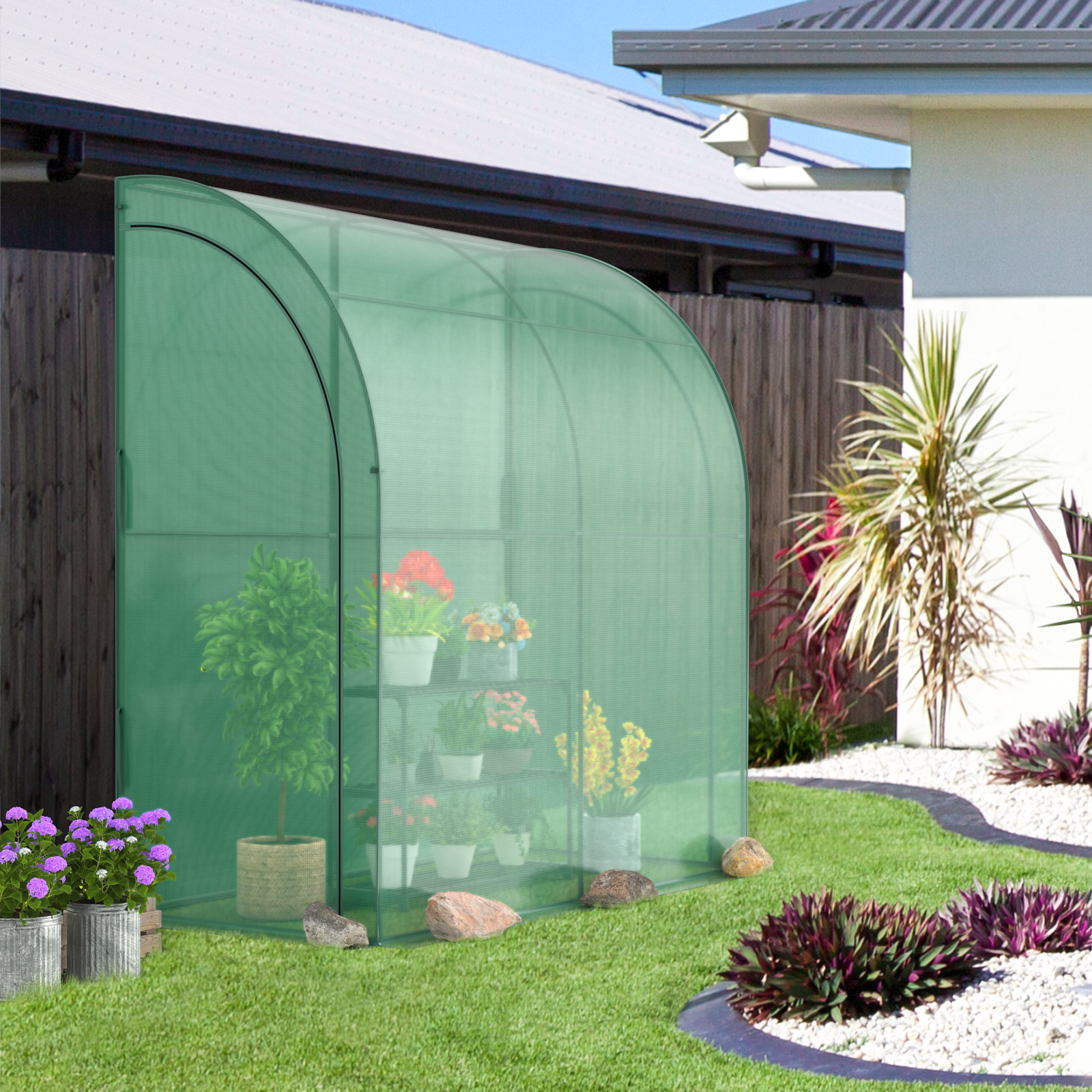 Costway 78 x 39 Inch Lean-To Walk-In Greenhouse with Flower Rack
