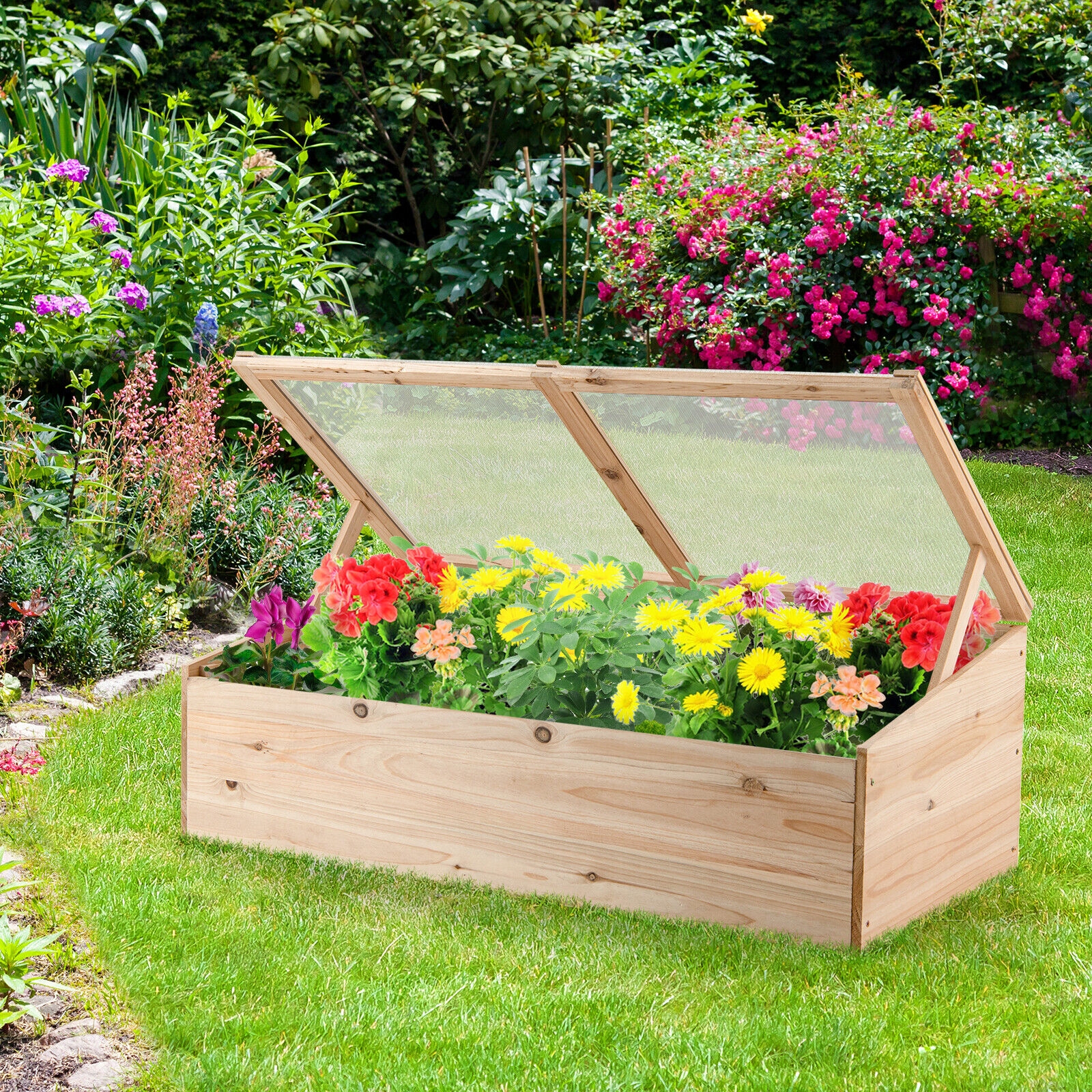 Costway 39 x 20 Inch Portable Wooden Greenhouse Box