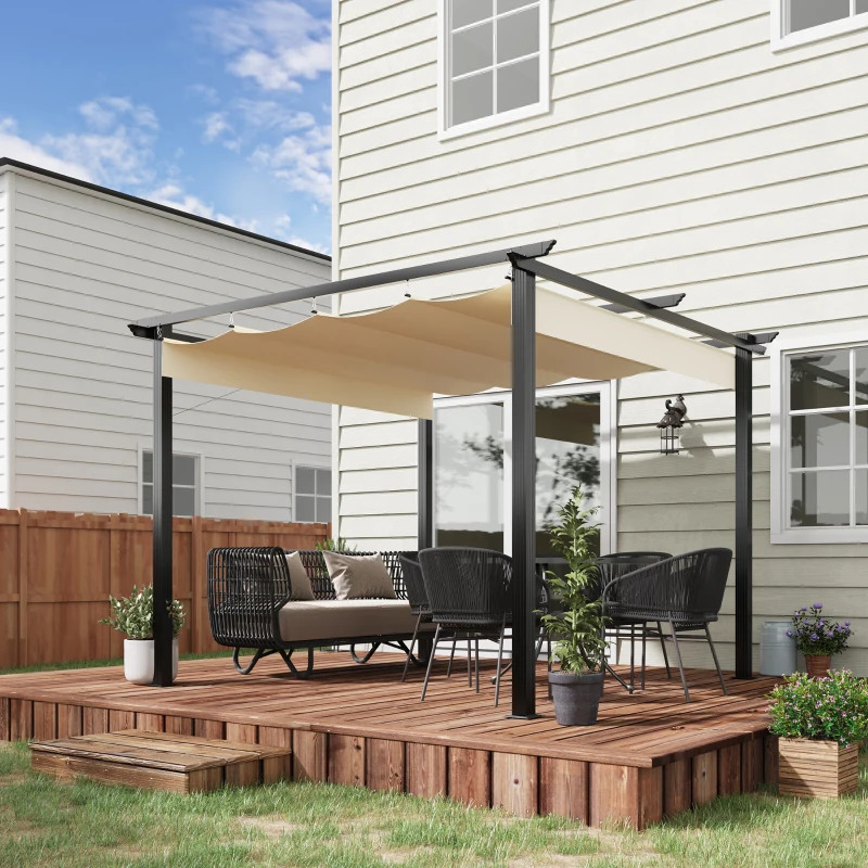 Outsunny 10 x 10 Foot Retractable Pergola Canopy