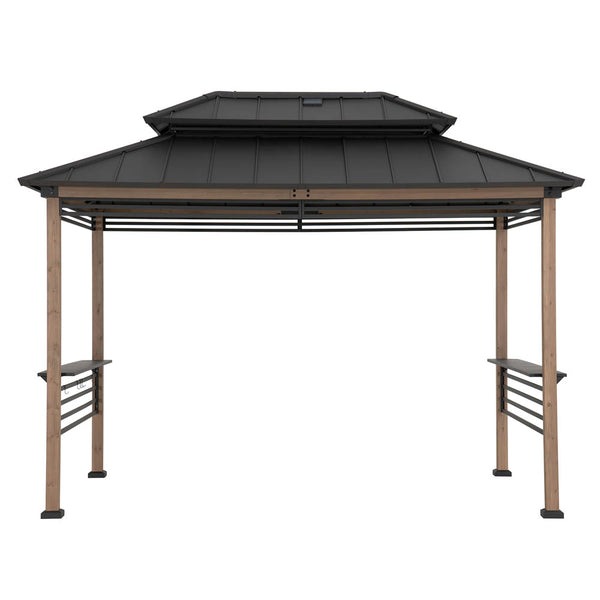 Sunjoy 8 x 12 Foot Churchill Cedar Frame Grill Gazebo with DC Solar Power Port