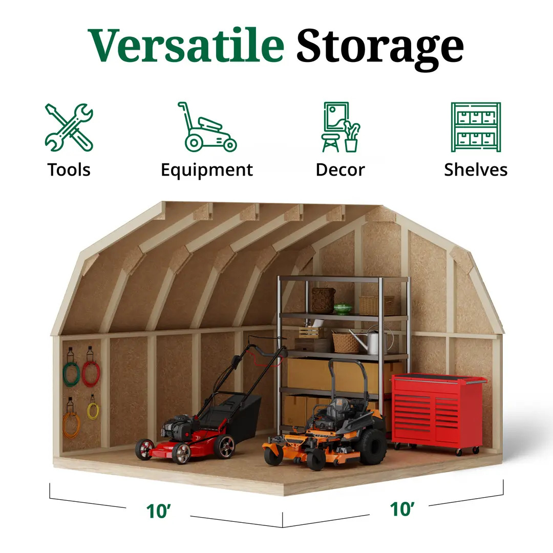 Little Cottage Co. 10 x 10 Foot Value Gambrel Barn with 4 Foot Sidewalls - Precut Kit