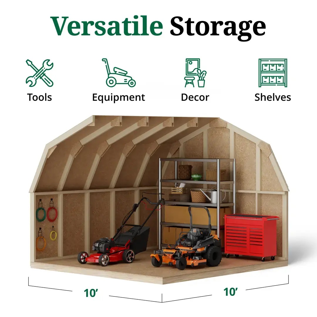 Little Cottage Co. 10 x 10 Foot Value Gambrel Barn with 4 Foot Sidewalls and Floor - Precut Kit
