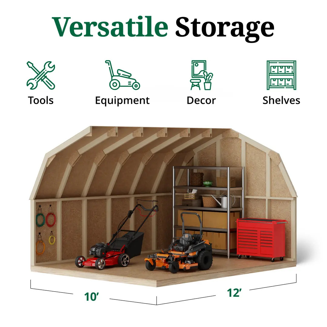 Little Cottage Co. 10 x 12 Foot Value Gambrel Barn with 4 Foot Sidewalls and Floor - Precut Kit
