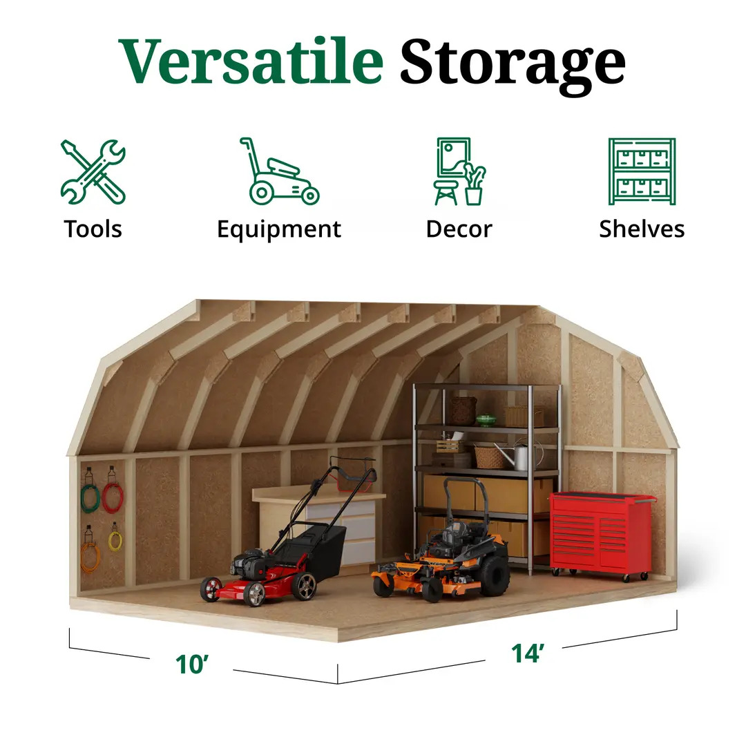 Little Cottage Co. 10 x 14 Foot Value Gambrel Barn with 4 Foot Sidewalls and Floor - Precut Kit