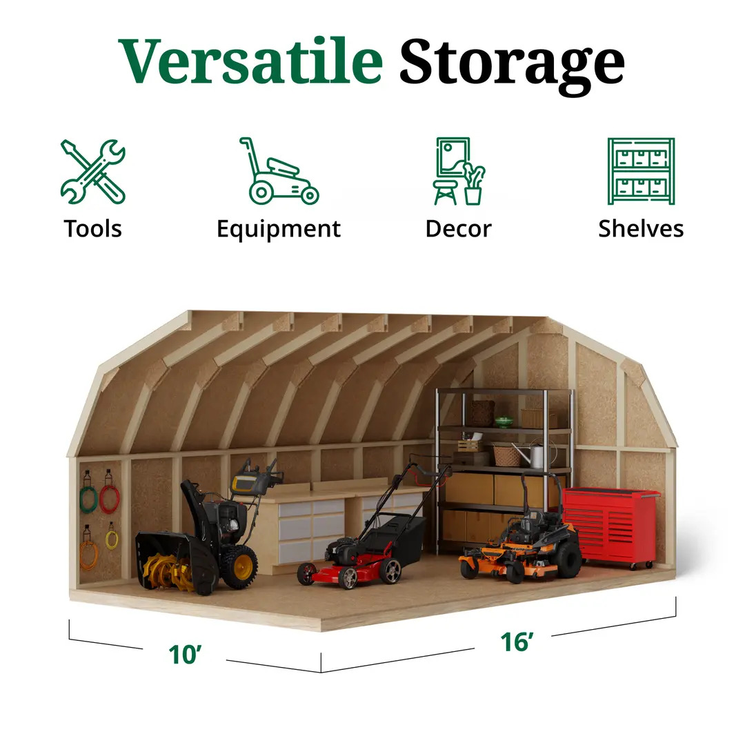 Little Cottage Co. 10 x 16 Foot Value Gambrel Barn with 4 Foot Sidewalls and Floor - Precut Kit