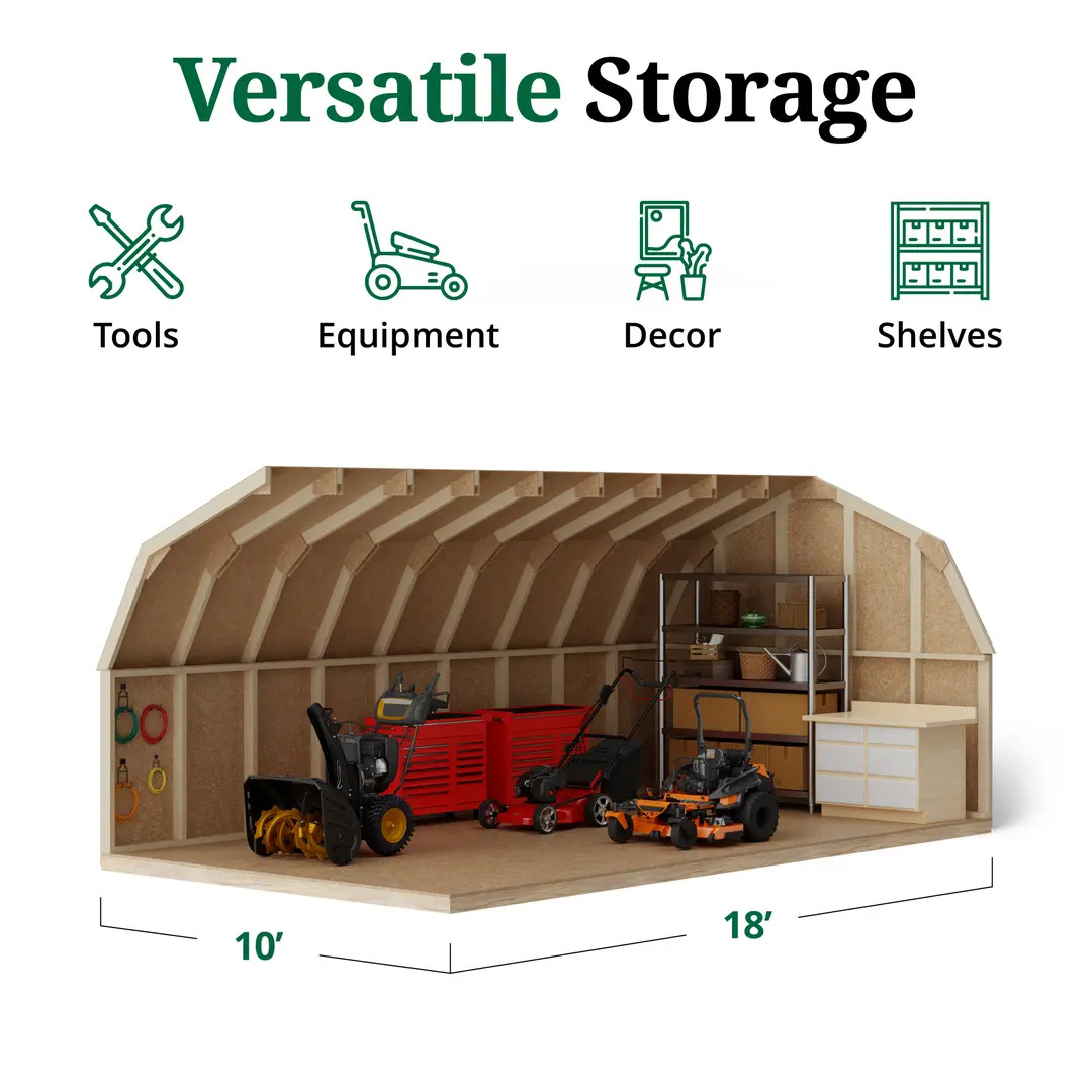 Little Cottage Co. 10 x 18 Foot Value Gambrel Barn with 4 Foot Sidewalls and Floor - Precut Kit