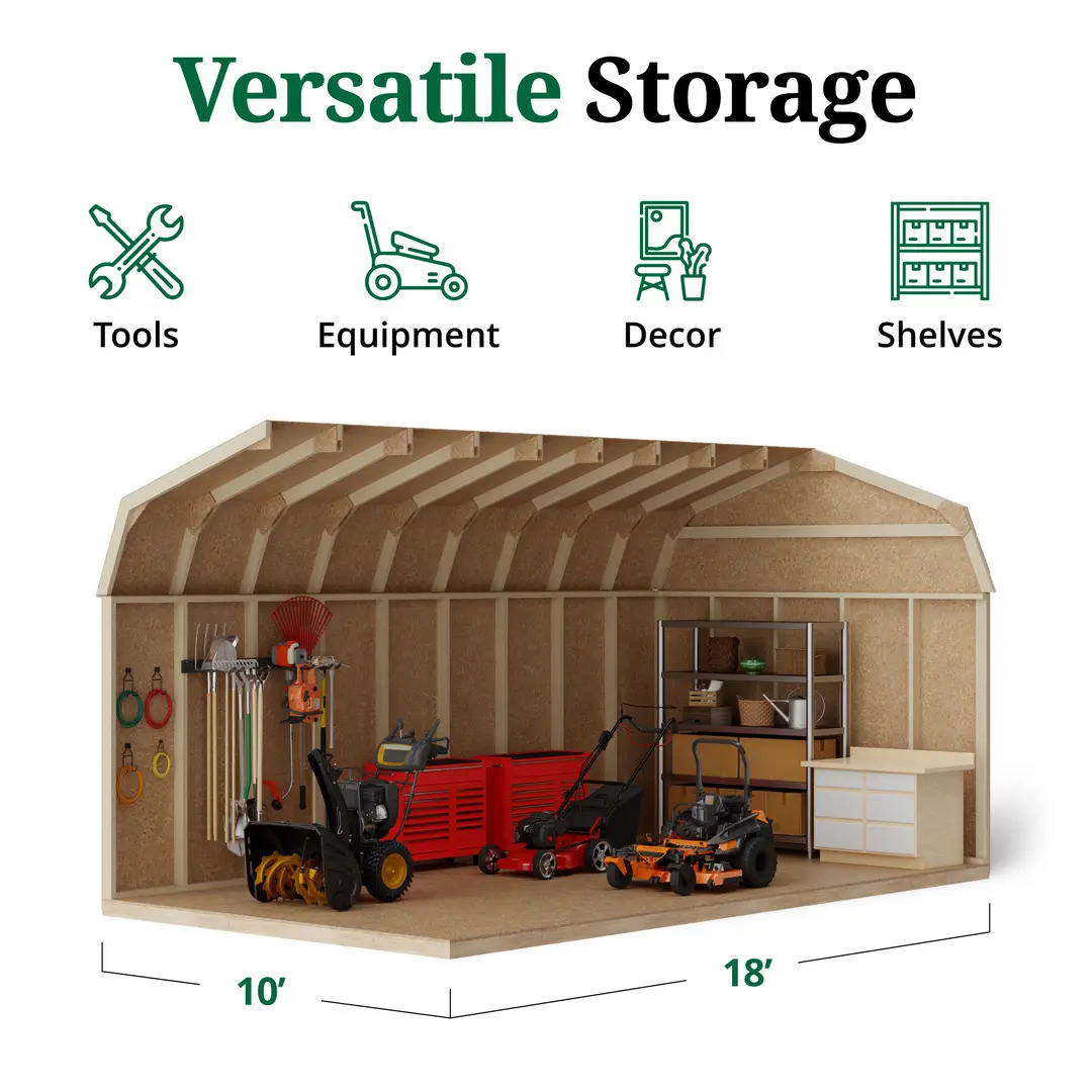 Little Cottage Co. 10 x 18 Foot Value Gambrel Barn with 6 Foot Sidewalls - Precut Kit