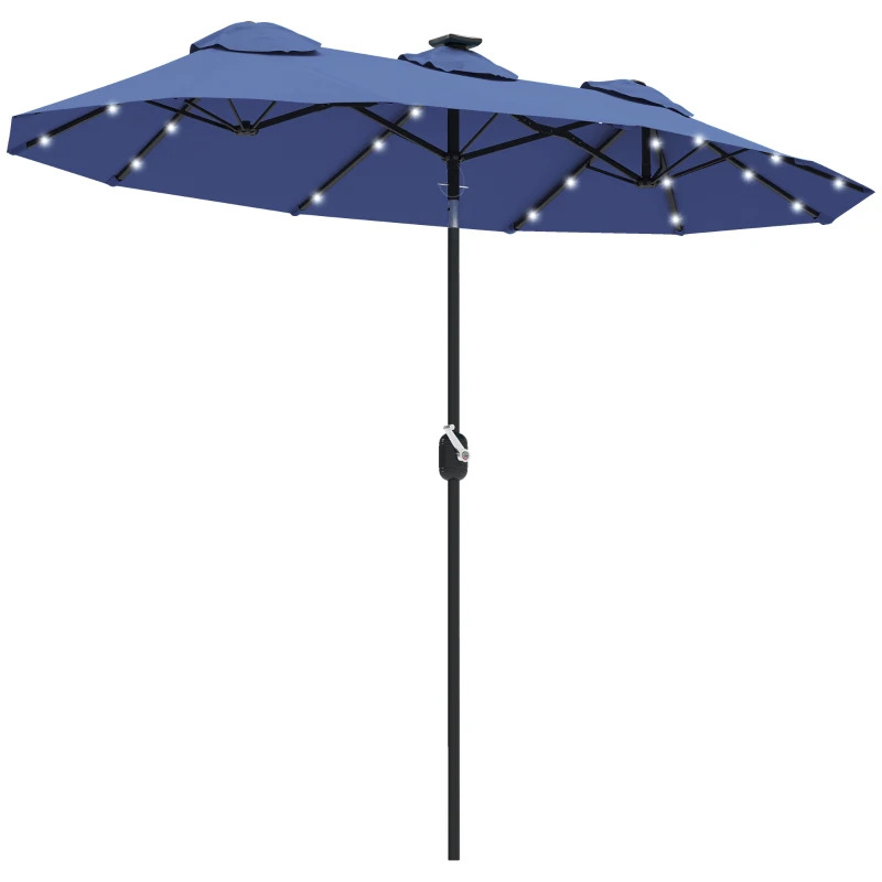 Outsunny Double Sided Solar LED Patio Umbrella with 45 Degree Tilt and Crank
