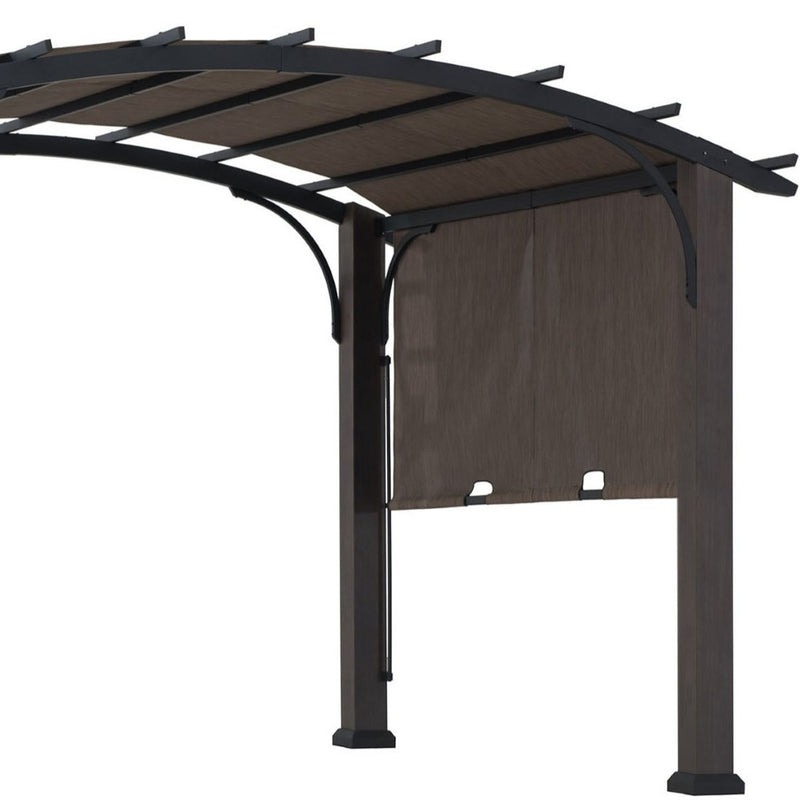 Sunjoy 10 x 12 Foot Dylon Curved Roof Wood-Look Steel Pergola with Adjustable Shade