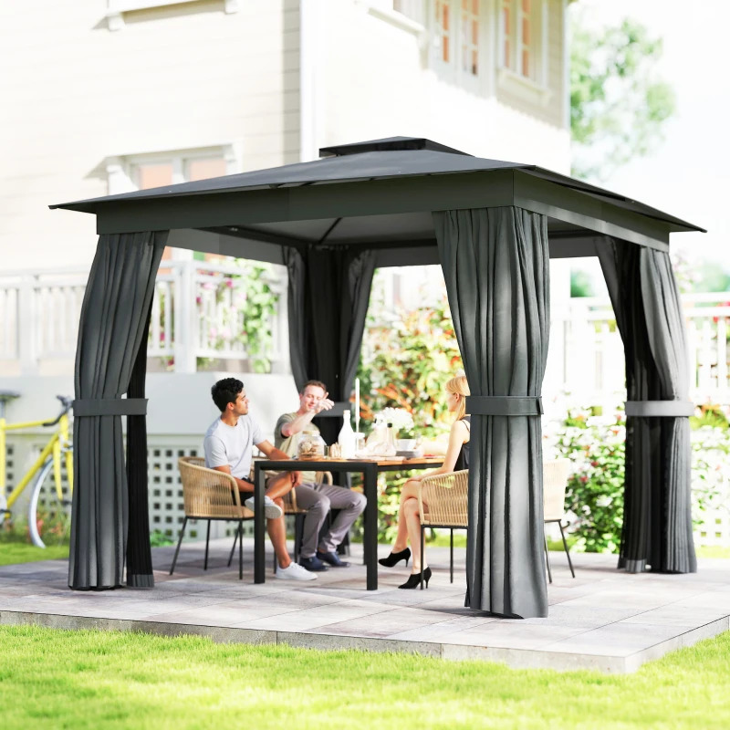 Outsunny 10 x 10 Foot Soft Top Outdoor Patio Gazebo with Curtains