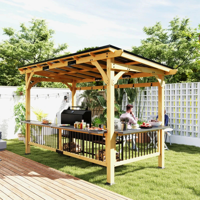 Outsunny 13 x 6 Foot Wooden Hardtop Outdoor Grill Gazebo