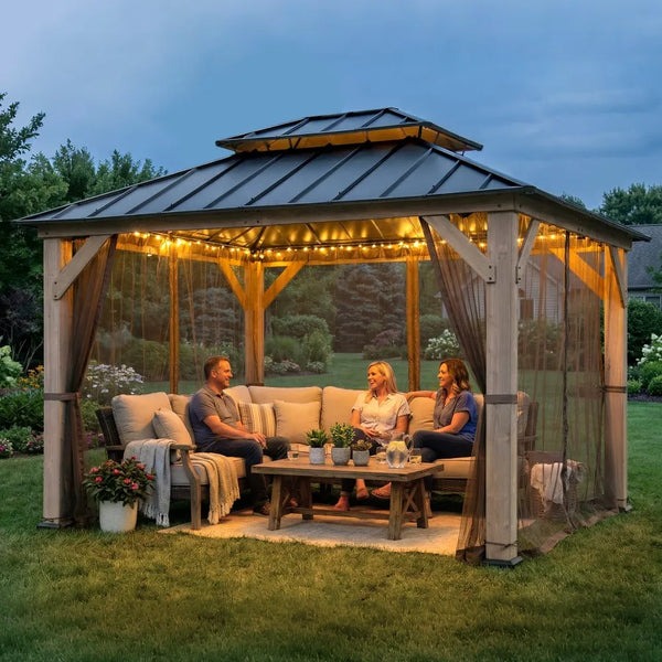 Sunjoy 10 x 12 Foot Archwood Galvanized Steel Roof Gazebo