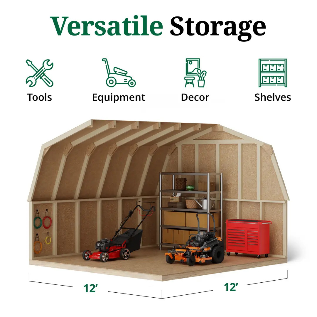 Little Cottage Co. 12 x 12 Foot Value Gambrel Barn with 4 Foot Sidewalls and Floor - Precut Kit