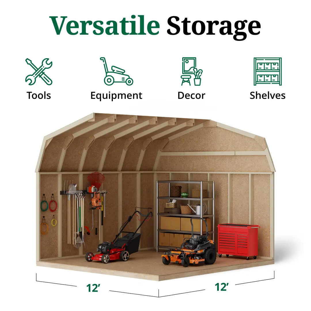 Little Cottage Co. 12 x 12 Foot Value Gambrel Barn with 6 Foot Sidewalls and Floor - Precut Kit