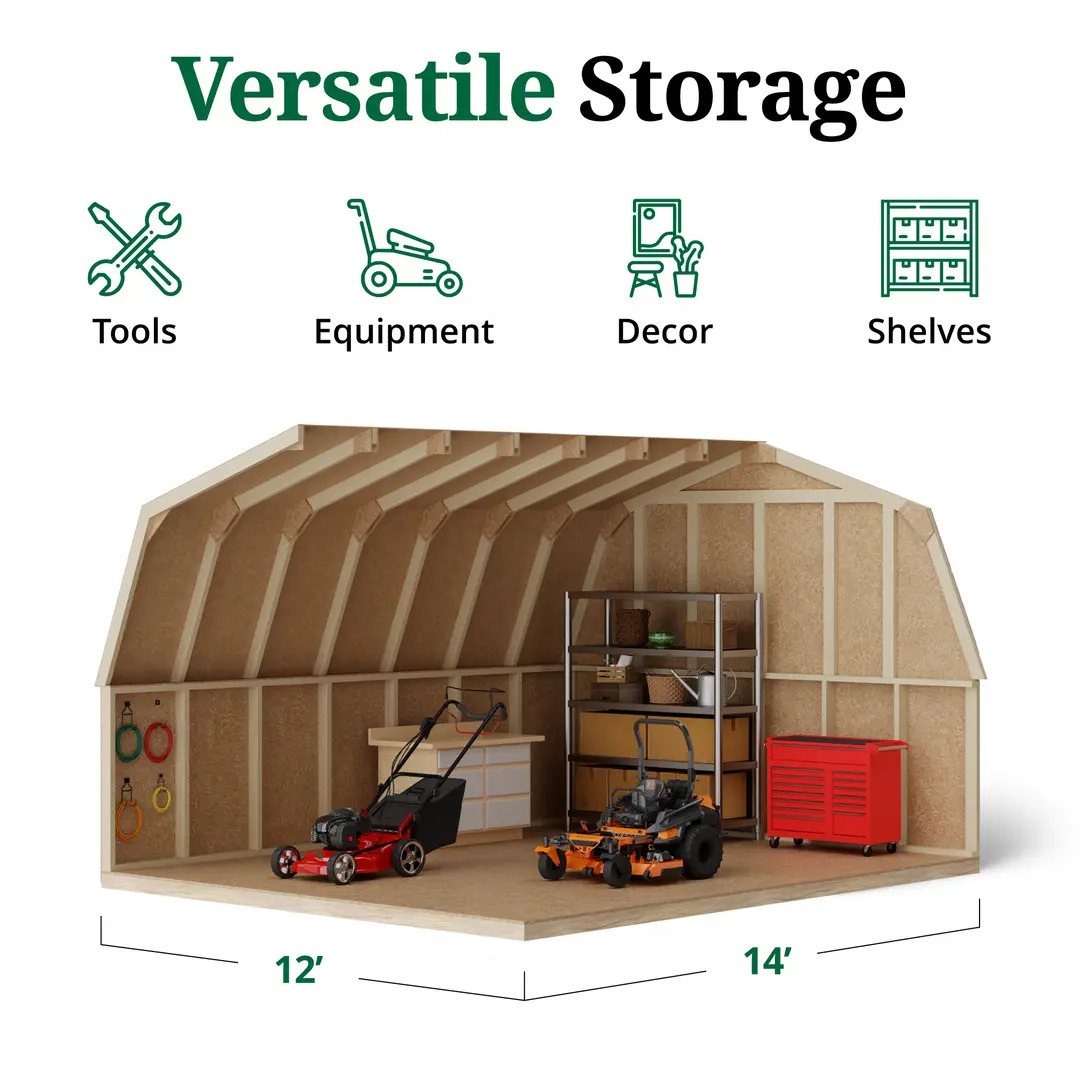 Little Cottage Co. 12 x 14 Foot Value Gambrel Barn with 4 Foot Sidewalls and Floor - Precut Kit