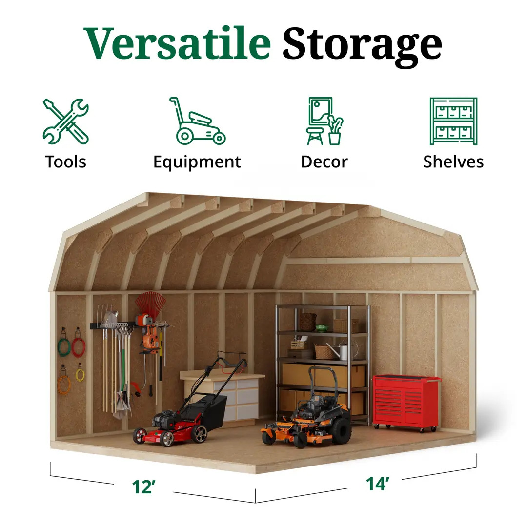 Little Cottage Co. 12 x 14 Foot Value Gambrel Barn with 6 Foot Sidewalls and Floor - Precut Kit