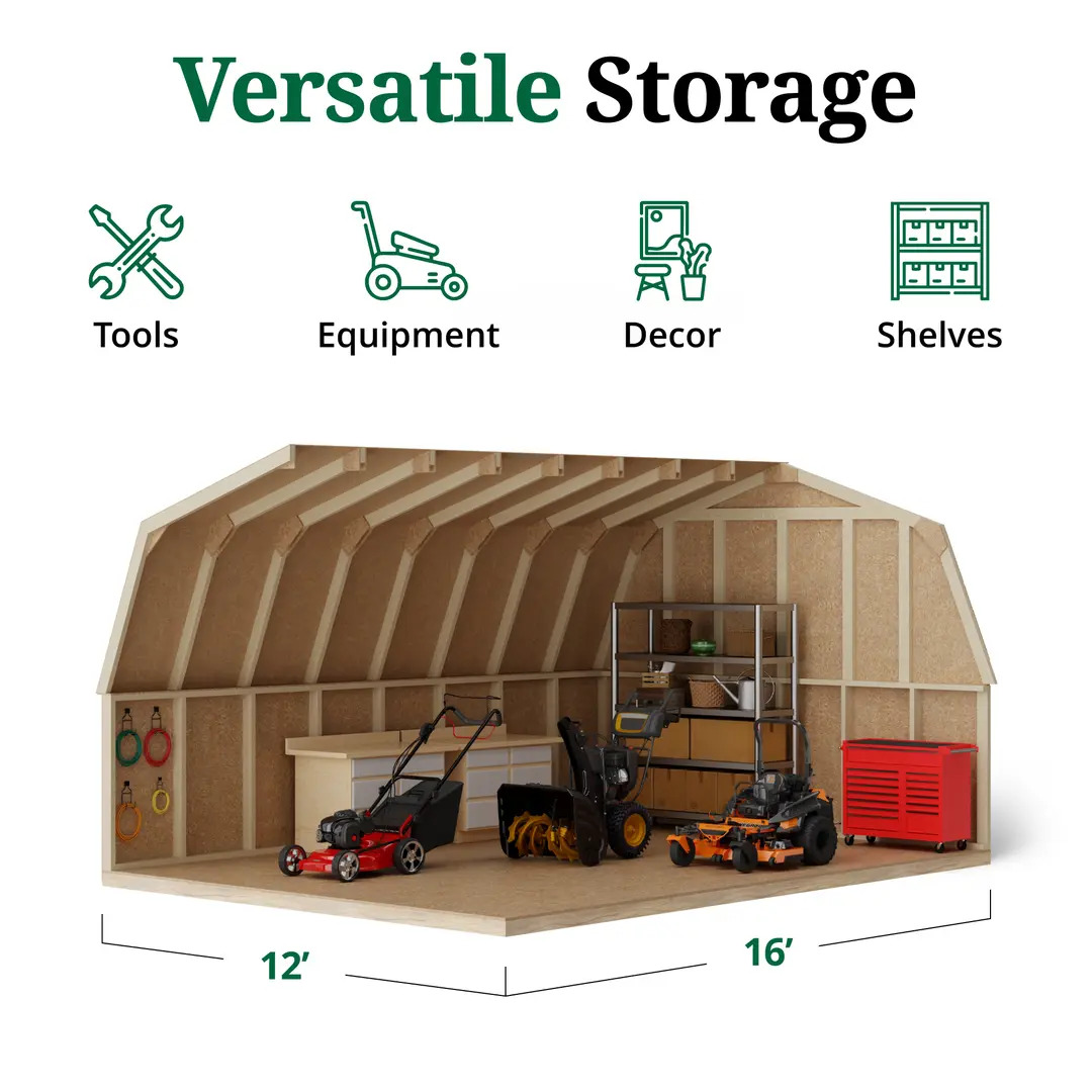 Little Cottage Co. 12 x 16 Foot Value Gambrel Barn with 4 Foot Sidewalls and Floor - Precut Kit
