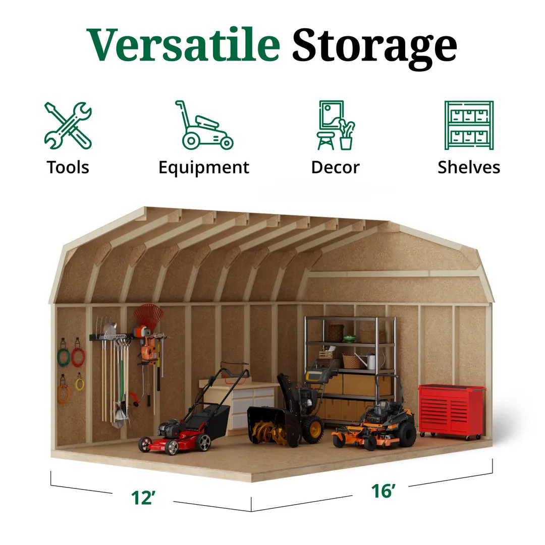 Little Cottage Co. 12 x 16 Foot Value Gambrel Barn with 6 Foot Sidewalls and Floor - Precut Kit