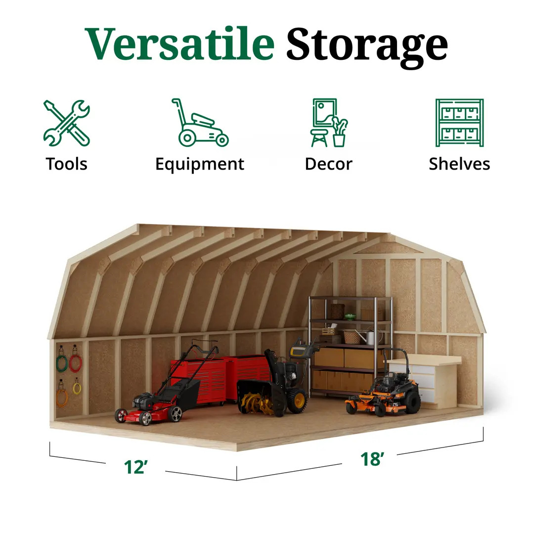 Little Cottage Co. 12 x 18 Foot Value Gambrel Barn with 4 Foot Sidewalls and Floor - Precut Kit