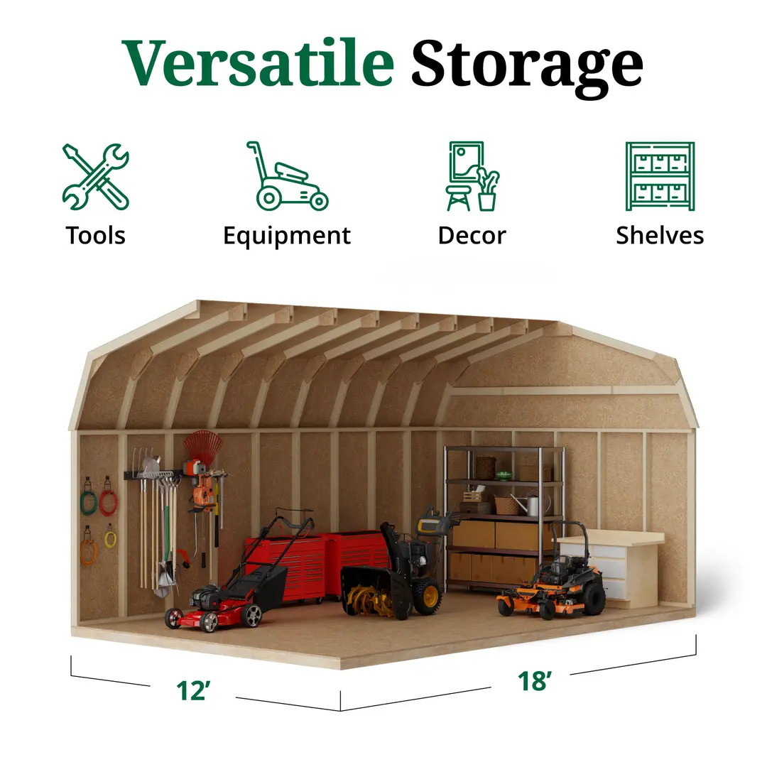 Little Cottage Co. 12 x 18 Foot Value Gambrel Barn with 6 Foot Sidewalls and Floor - Precut Kit