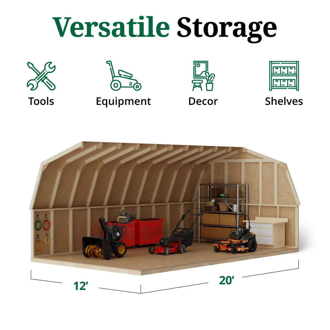 Little Cottage Co. 12 x 20 Foot Value Gambrel Barn with 4 Foot Sidewalls and Floor - Precut Kit