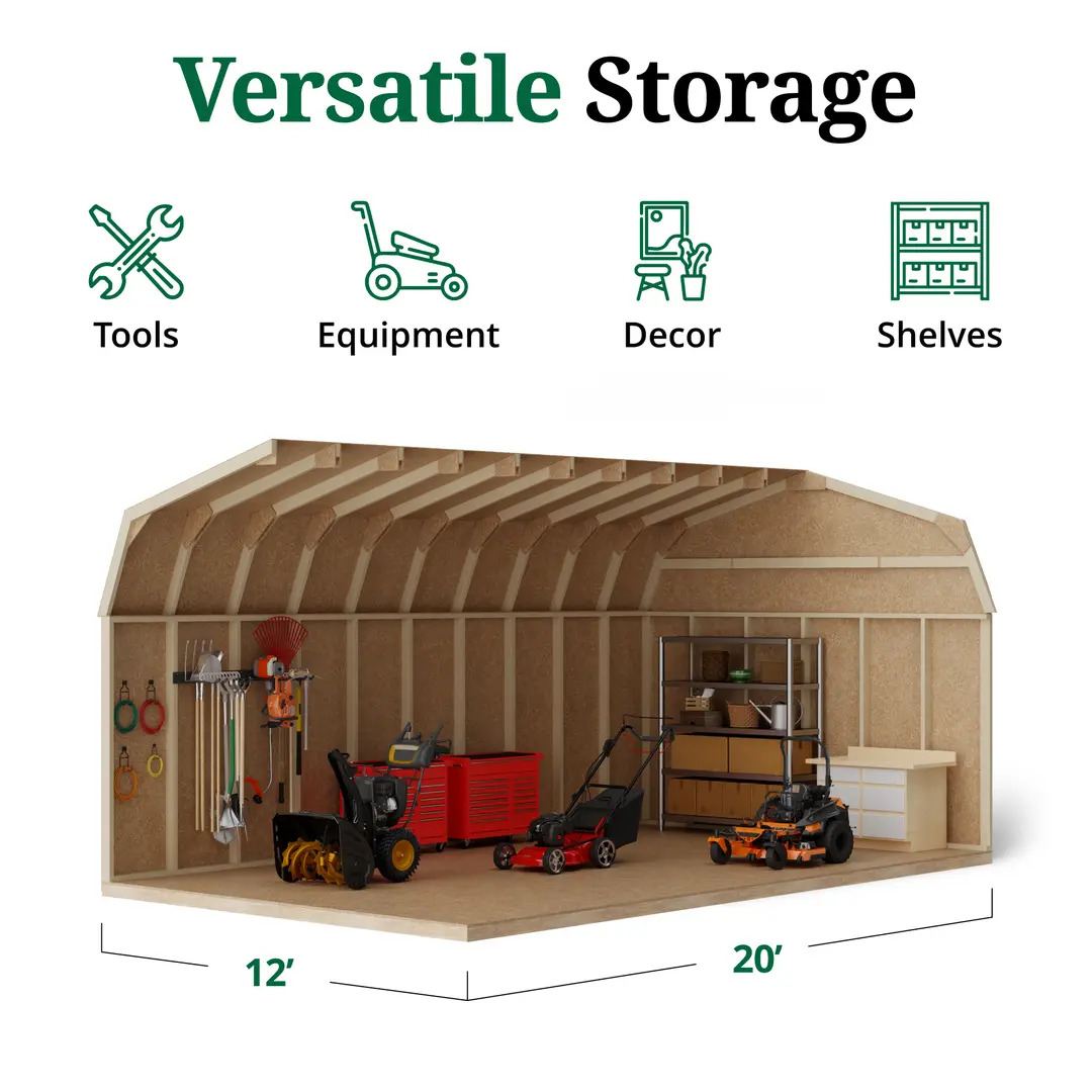 Little Cottage Co. 12 x 20 Foot Value Gambrel Barn with 6 Foot Sidewalls and Floor - Precut Kit