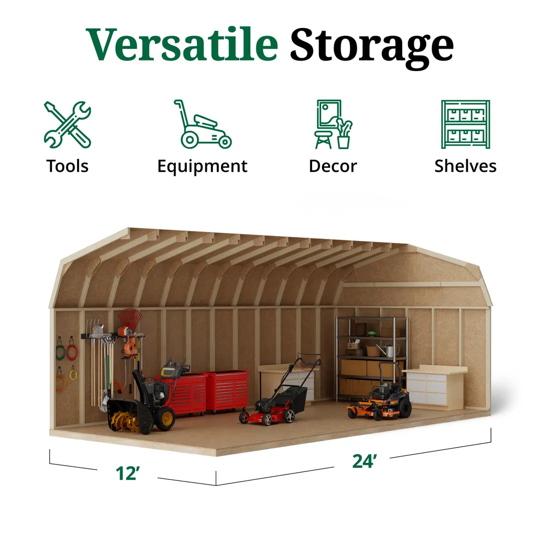 Little Cottage Co. 12 x 24 Foot Value Gambrel Barn with 6 Foot Sidewalls and Floor - Precut Kit