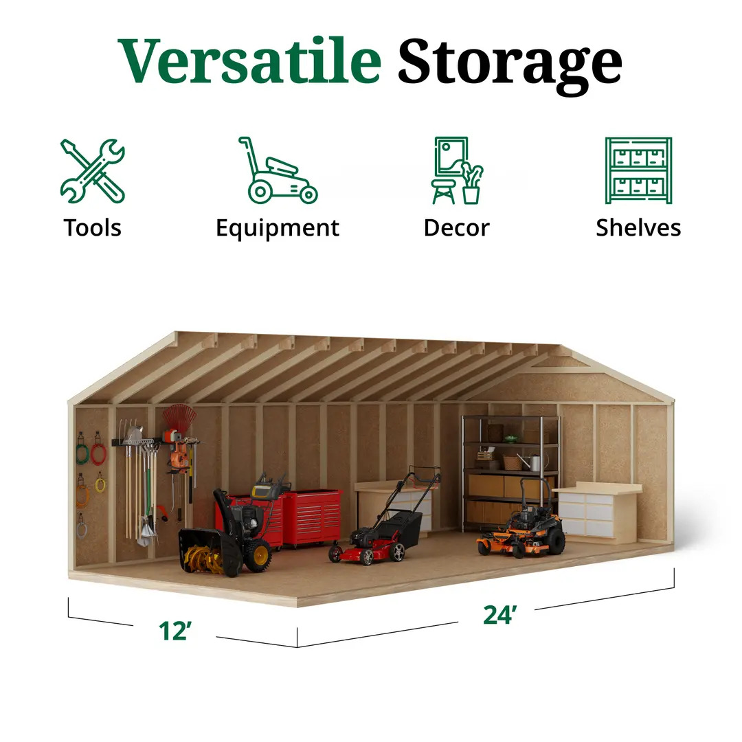 Little Cottage Co. 12 x 24 Foot Value Gable Shed with Floor - Precut Kit