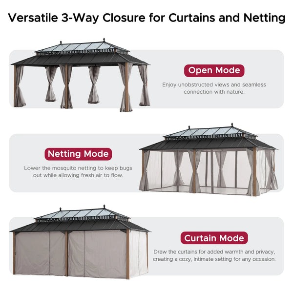 Sunjoy 20 x 12 Foot Kingston Extra-Tall Steel and Poly-Carb Hardtop Gazebo