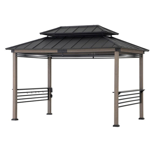 Sunjoy 8 x 12 Foot Churchill Cedar Frame Grill Gazebo with AC Power Port