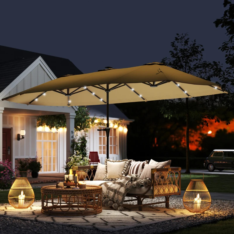 Outsunny 13 Foot Double-Sided Market Umbrella with Solar Lights
