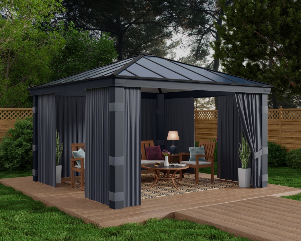 Palram - Canopia 14 x 14 Foot Grey Curtain Set for Dallas Gazebos