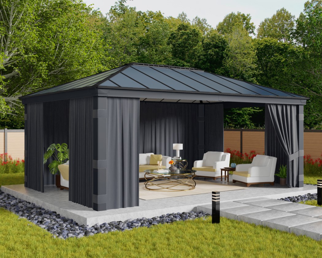 Palram - Canopia 14 x 20 Foot Grey Curtain Set for Dallas Gazebos