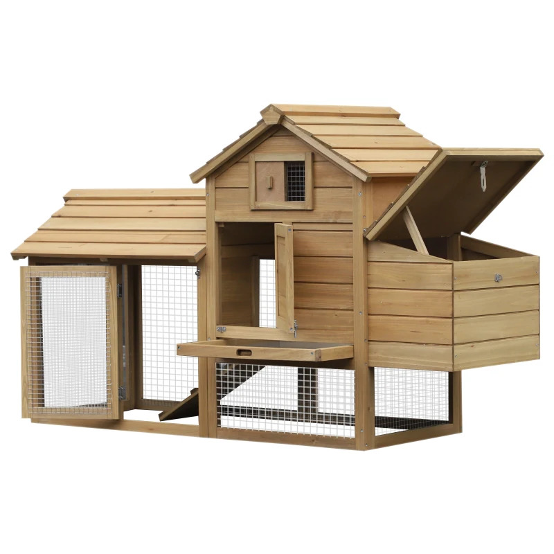 PawHut 59 Inch Wooden Double Door Chicken Coop
