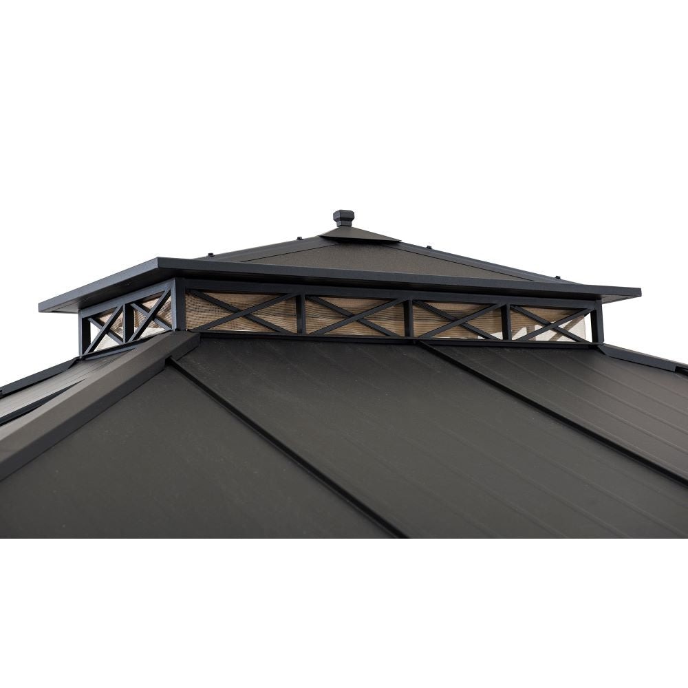 Sunjoy All-Season Metal Hardtop Gazebo with Privacy Netting