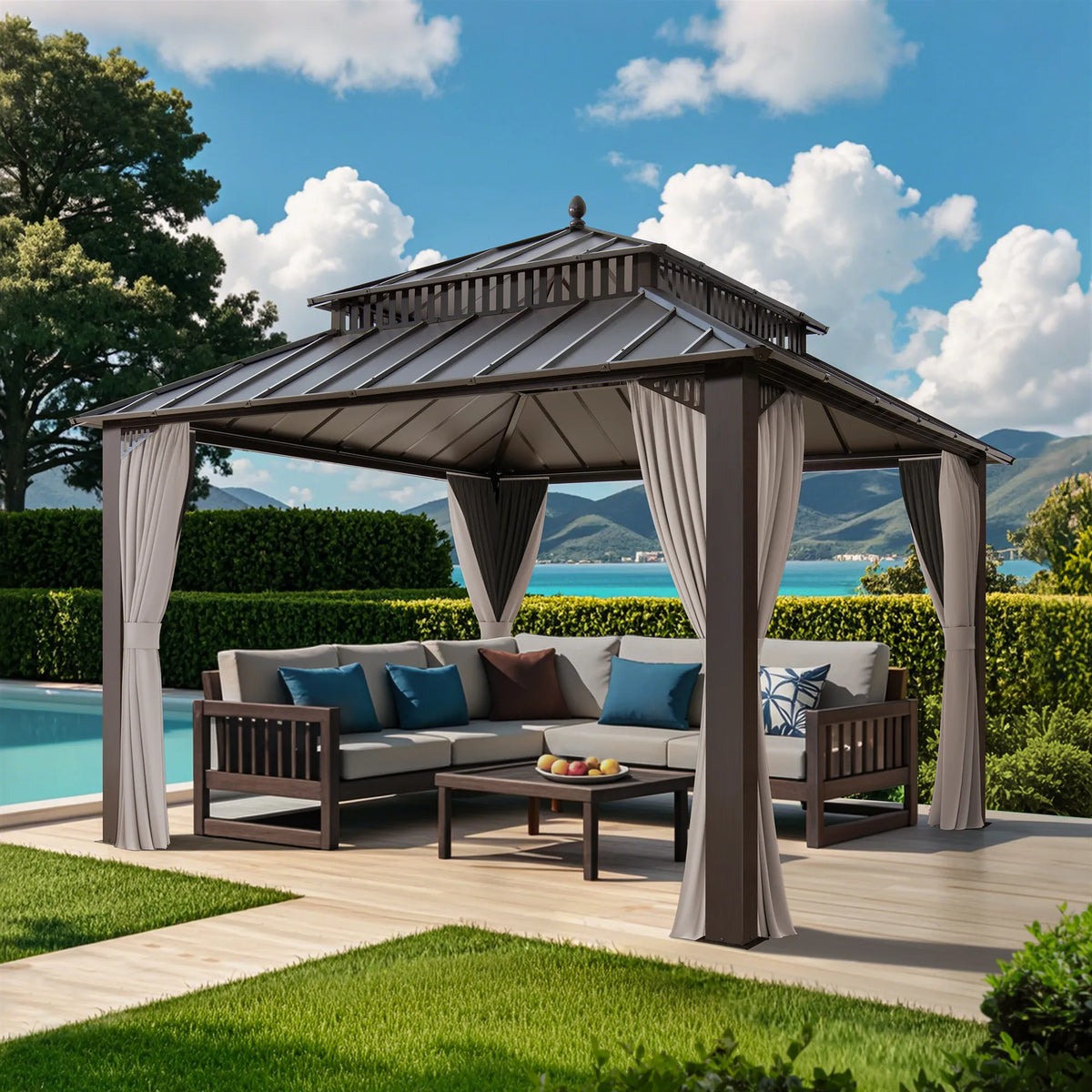 Sunjoy 12 x 12 Foot Kingston Extra-Tall Steel Hardtop Gazebo