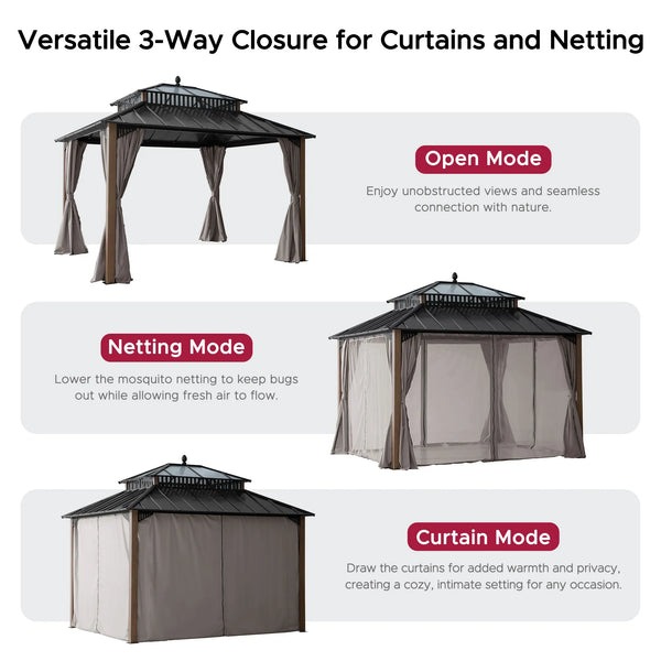 Sunjoy 12 x 10 Foot Kingston Extra-Tall Steel and Poly-Carb Hardtop Gazebo