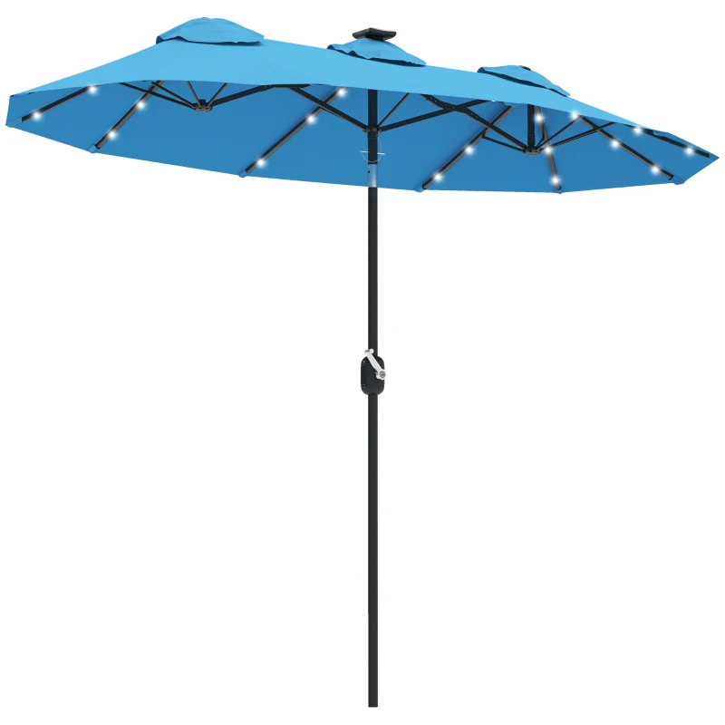 Outsunny Double Sided Solar LED Patio Umbrella with 45 Degree Tilt and Crank