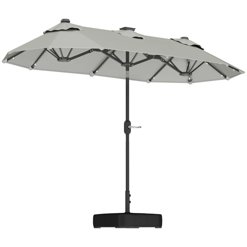 Outsunny Double Sided Outdoor Patio Umbrella with Solar Lights and Base
