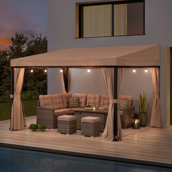 Sunjoy 10 x 12 Foot Soft-Top Wall-Mounted Gazebo with Curtains and Netting