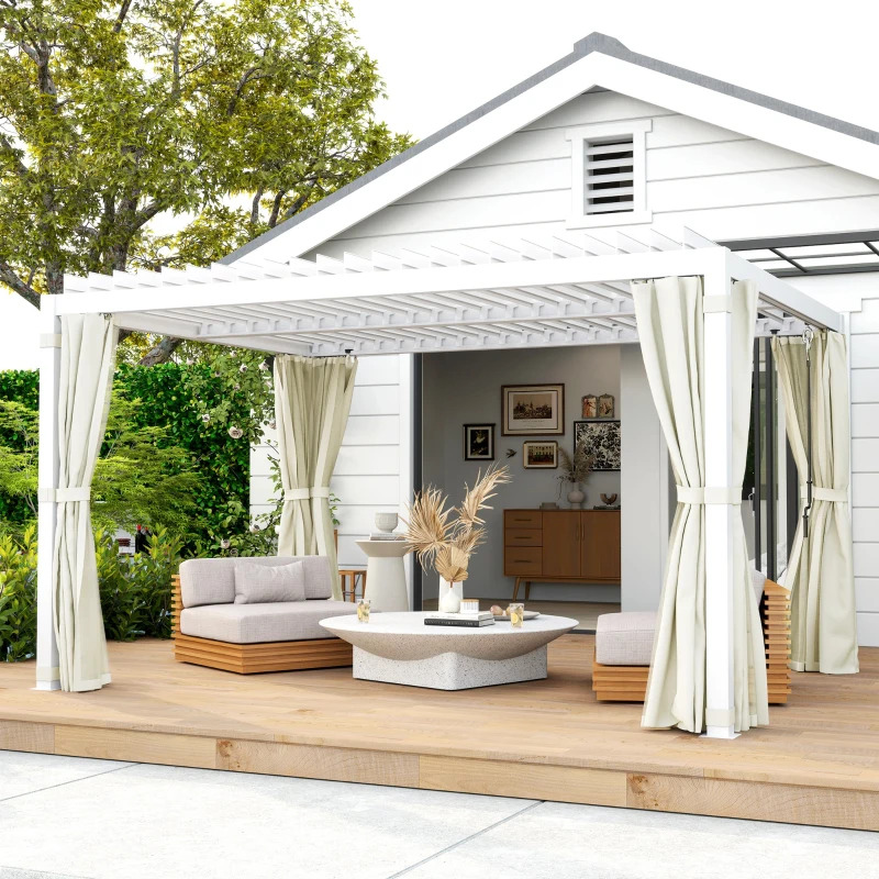 Outsunny 10 x 13 Foot Outdoor Retractable Pergola with Sun Shade Louvered Top
