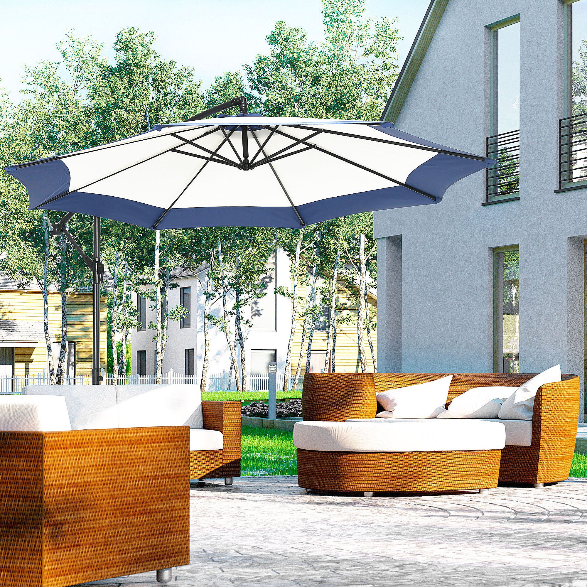 Outsunny 10 Foot Cantilever Umbrella with Crank and Cross Base