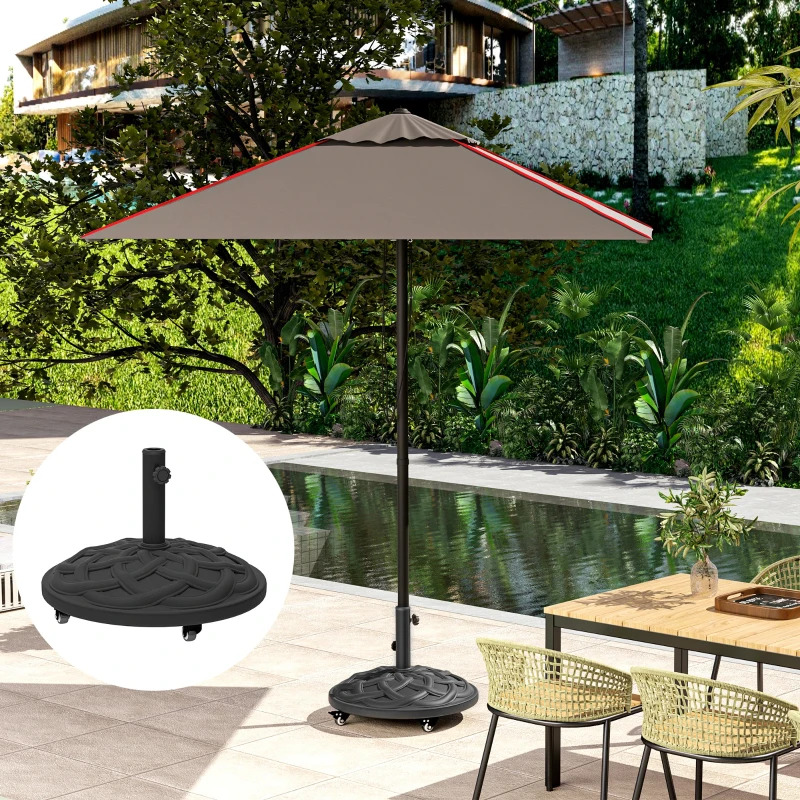 Outsunny Round 371V00BK Resin Patio Umbrella Base with Wheels