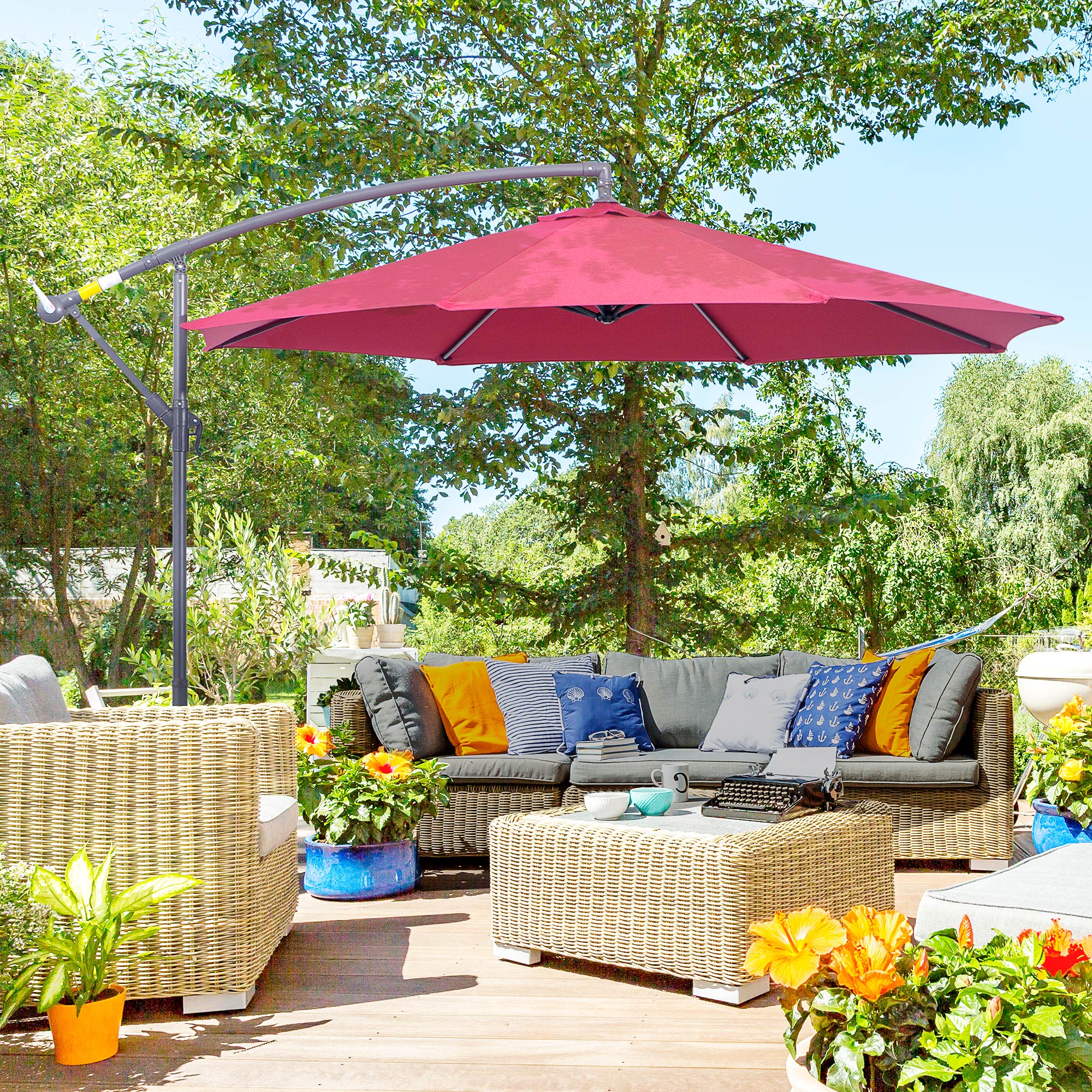 Outsunny 10 Foot Round Red Cantilever UV-Resistant Patio Umbrella