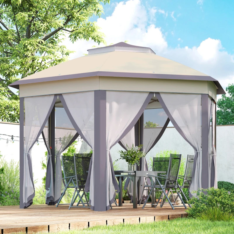 Outsunny 13 x 13 Foot Hexagon Pop Up Gazebo with Zippered Mesh Netting