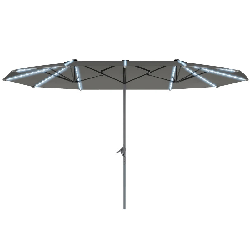 Outsunny 15 Foot Double-Sided Market Umbrella with Solar Lights