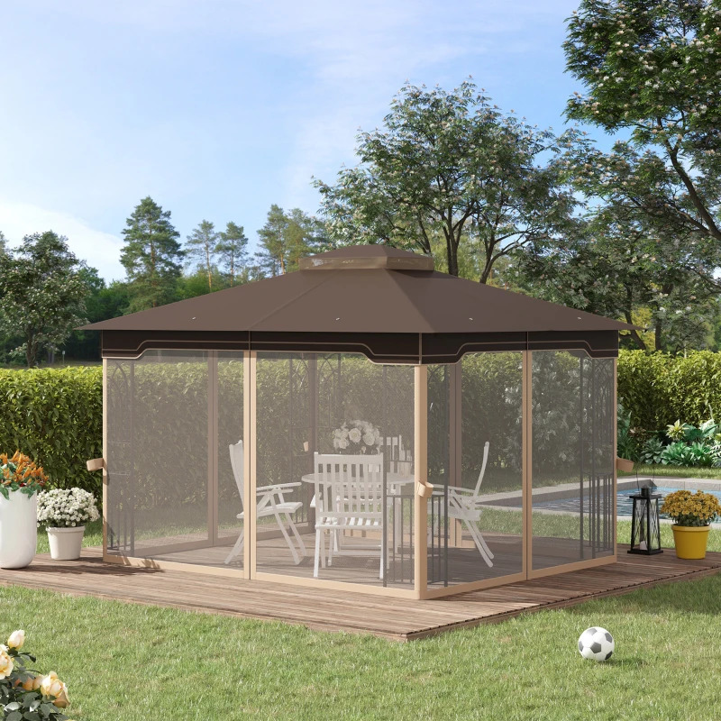 Outsunny 10 x 12 Foot Patio Gazebo with Double Tier Roof and Netting